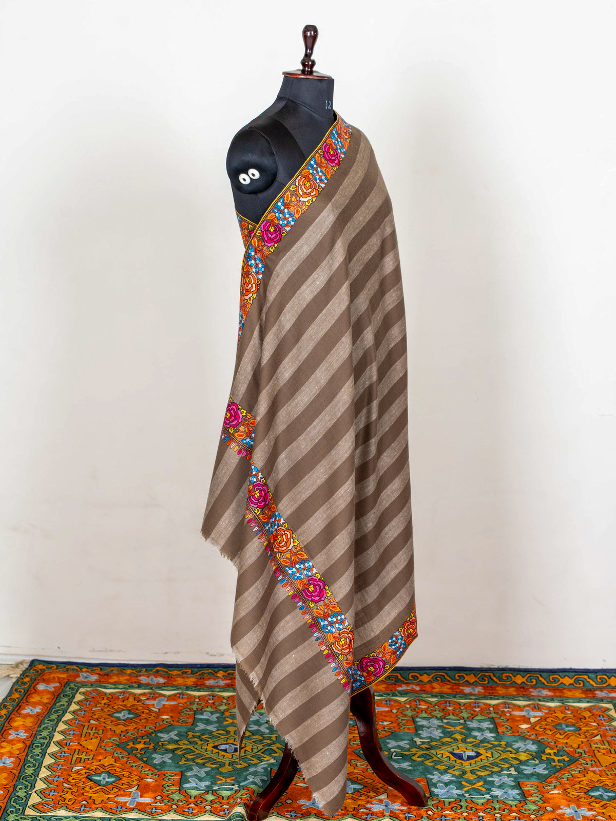 Rose Border Pure Pashmina Sozni Hand Embroidered Shawl
