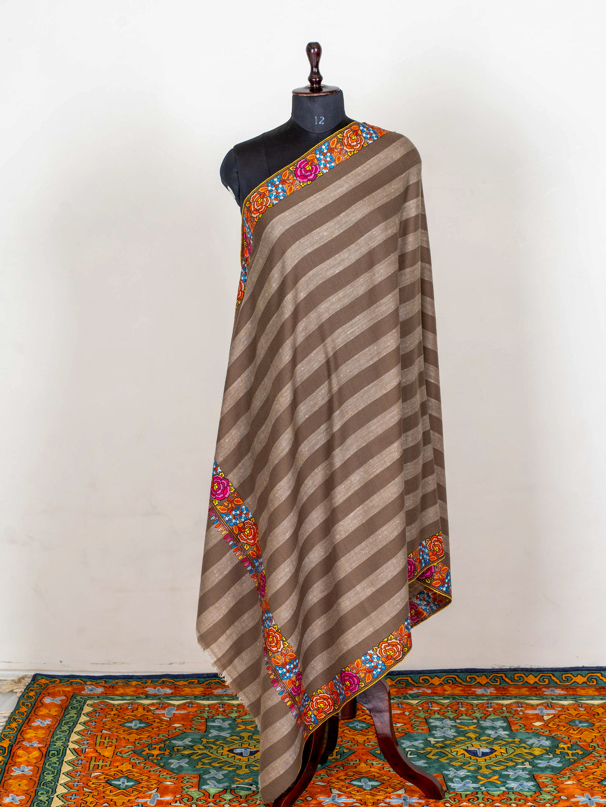 Rose Border Pure Pashmina Sozni Hand Embroidered Shawl