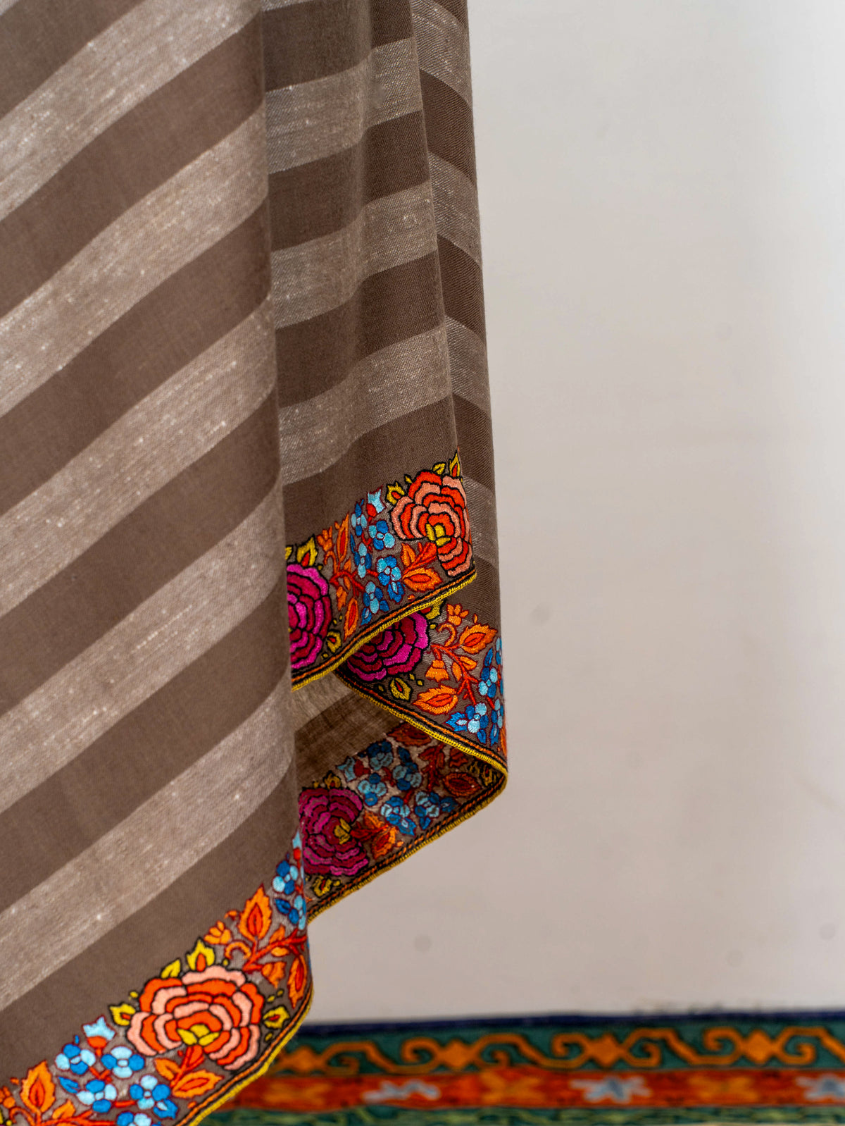 Rose Border Pure Pashmina Sozni Hand Embroidered Shawl