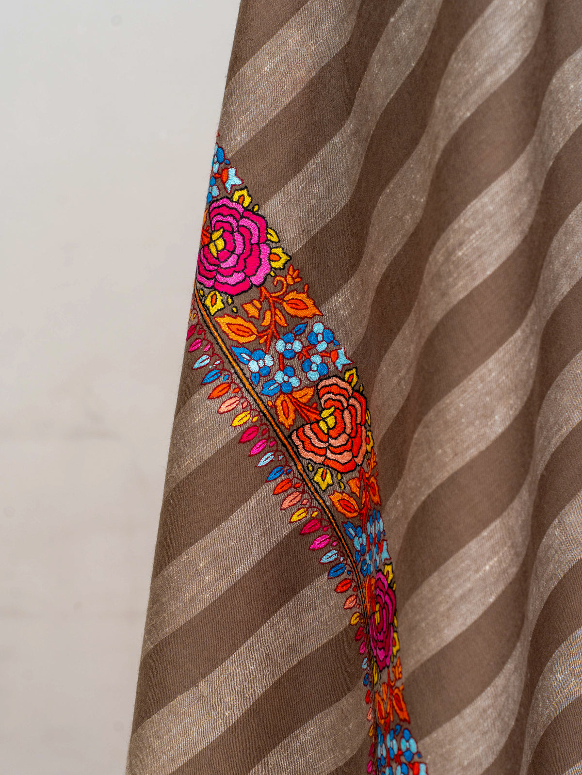 Rose Border Pure Pashmina Sozni Hand Embroidered Shawl