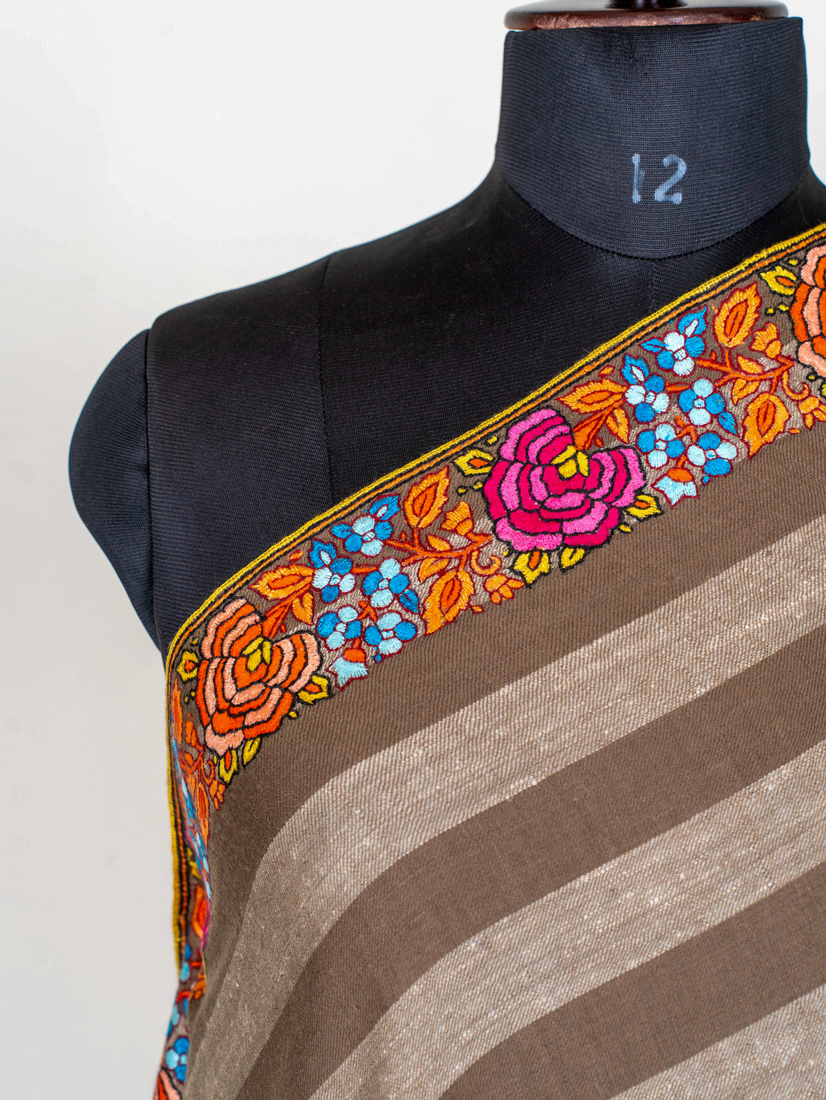 Rose Border Pure Pashmina Sozni Hand Embroidered Shawl