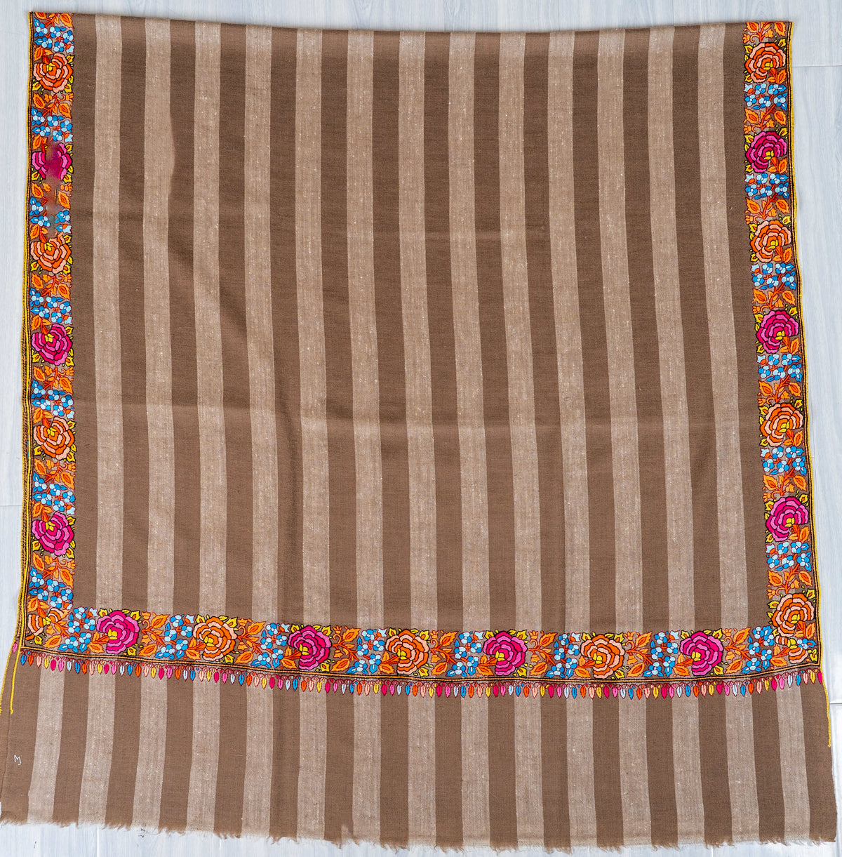 Rose Border Pure Pashmina Sozni Hand Embroidered Shawl