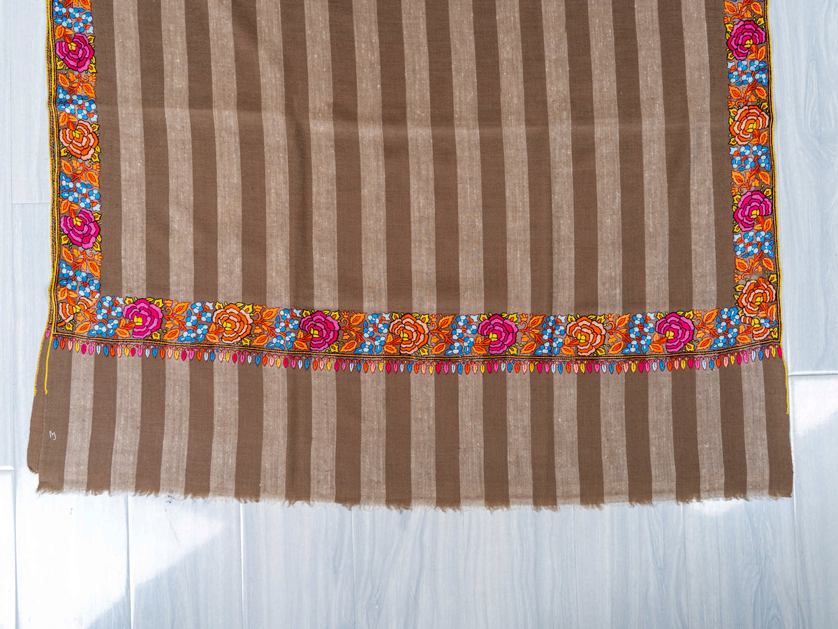 Rose Border Pure Pashmina Sozni Hand Embroidered Shawl