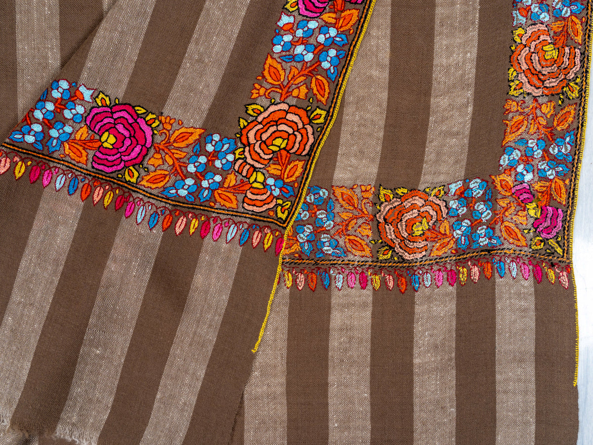 Rose Border Pure Pashmina Sozni Hand Embroidered Shawl