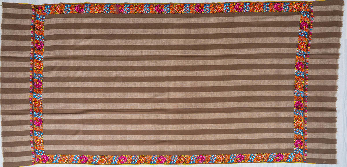 Rose Border Pure Pashmina Sozni Hand Embroidered Shawl