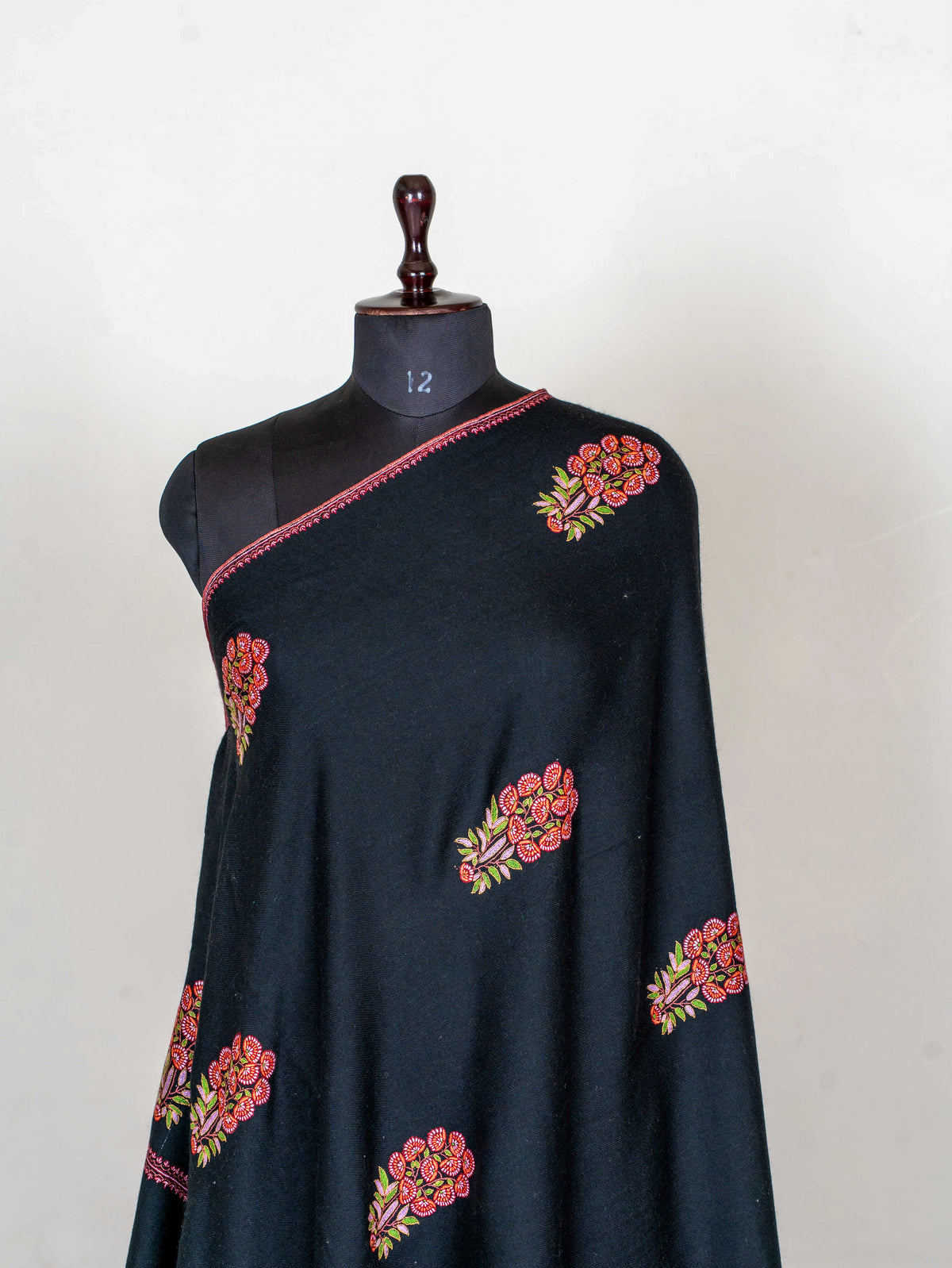 Crimson Bouquet Pure Pashmina Hand Embroidered Sozni Shawl