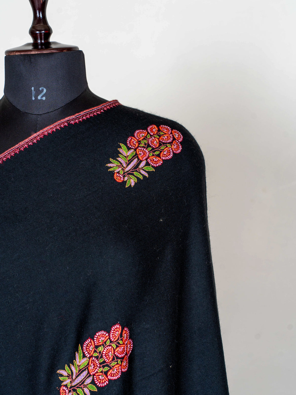 Crimson Bouquet Pure Pashmina Hand Embroidered Sozni Shawl