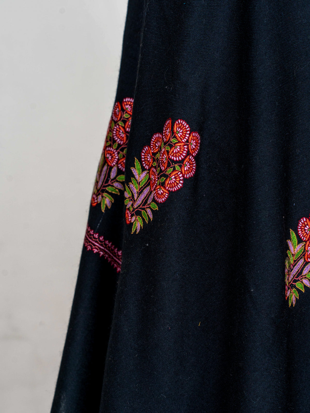 Crimson Bouquet Pure Pashmina Hand Embroidered Sozni Shawl