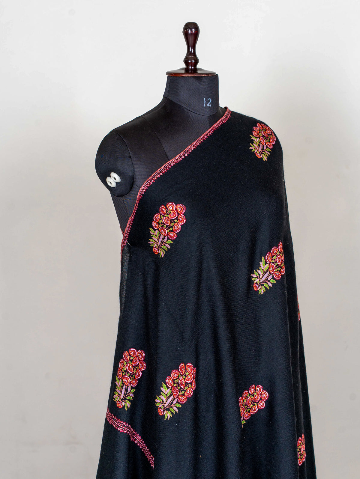 Crimson Bouquet Pure Pashmina Hand Embroidered Sozni Shawl