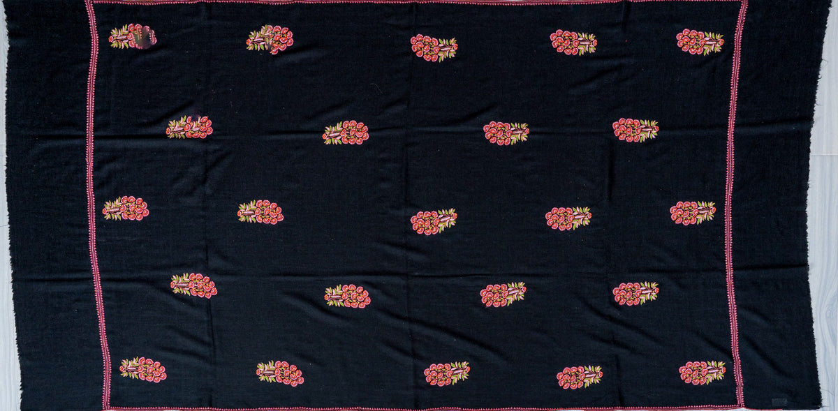 Crimson Bouquet Pure Pashmina Hand Embroidered Sozni Shawl