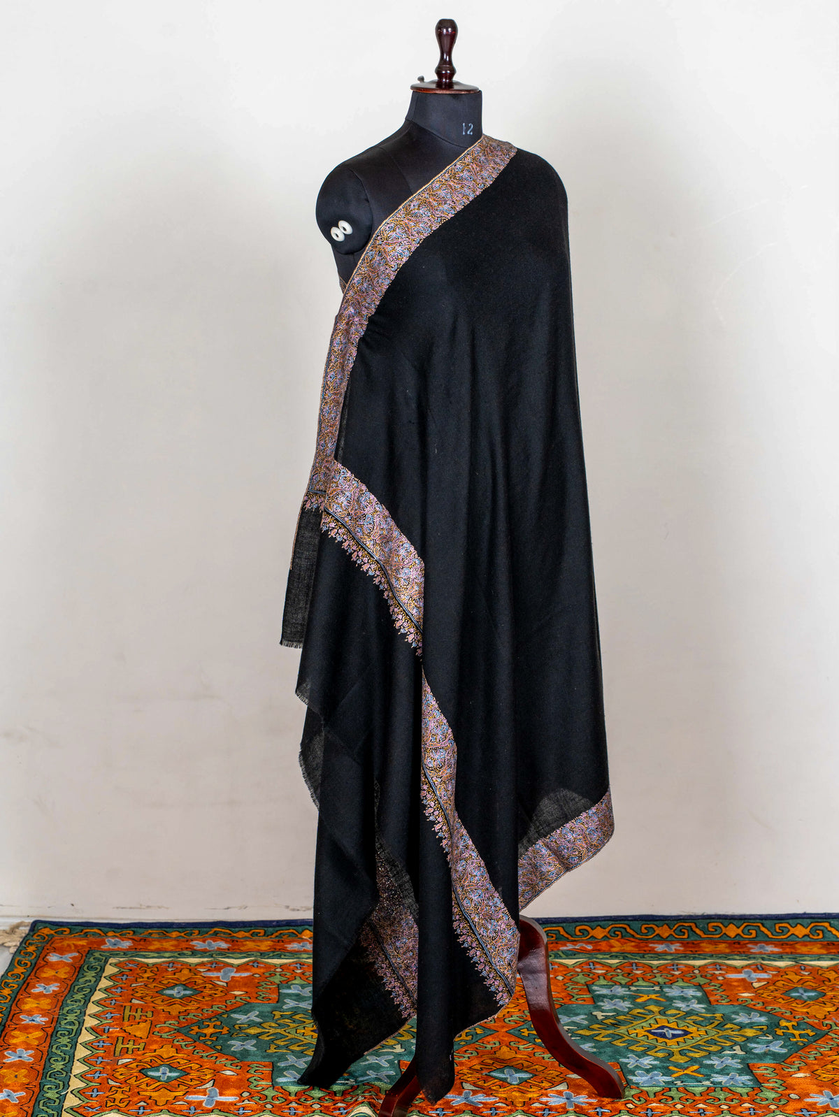 Midnight Paisley Pure Pashmina Hand Embroidered Sozni Shawl