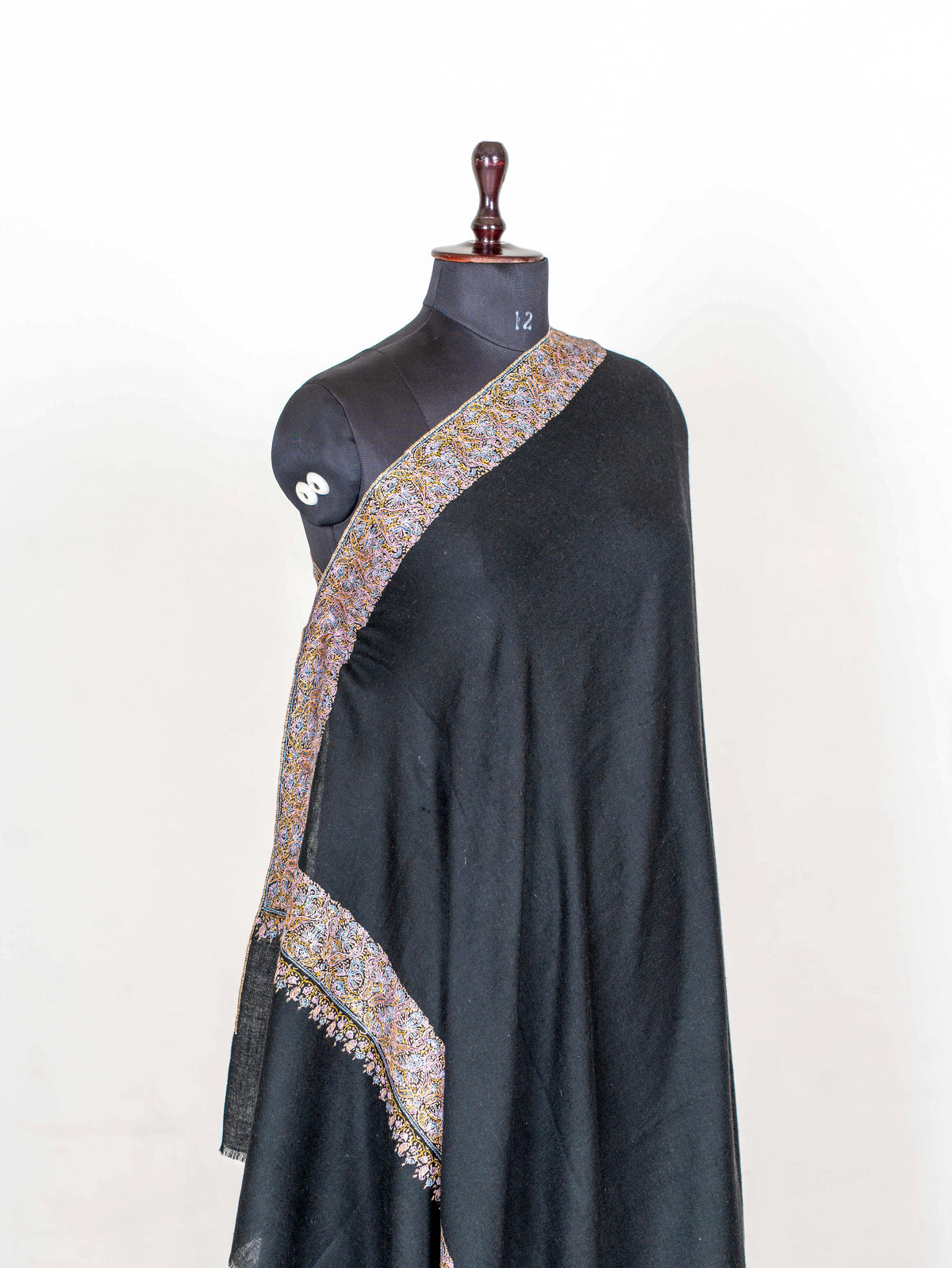 Midnight Paisley Pure Pashmina Hand Embroidered Sozni Shawl