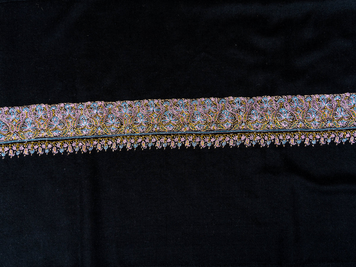 Midnight Paisley Pure Pashmina Hand Embroidered Sozni Shawl