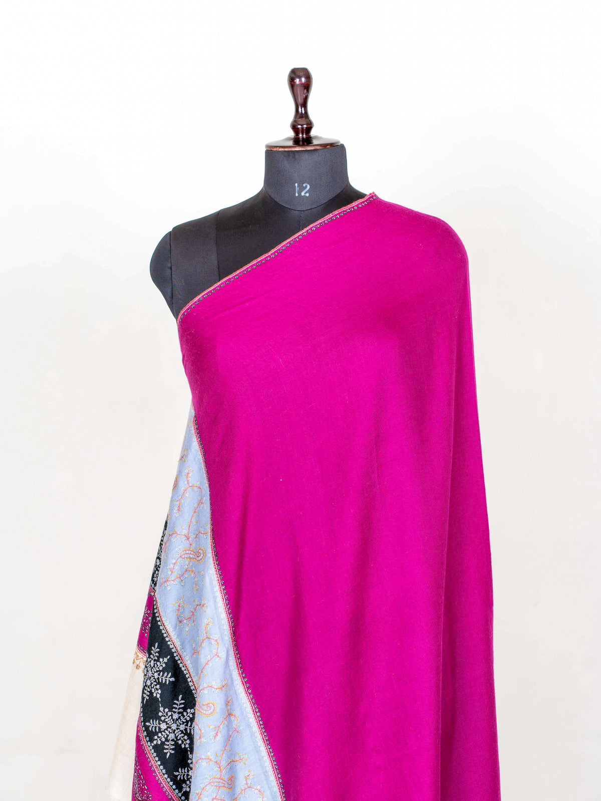 Fuchsia Panel Pure Pashmina Sozni Hand Embroidered Shawl