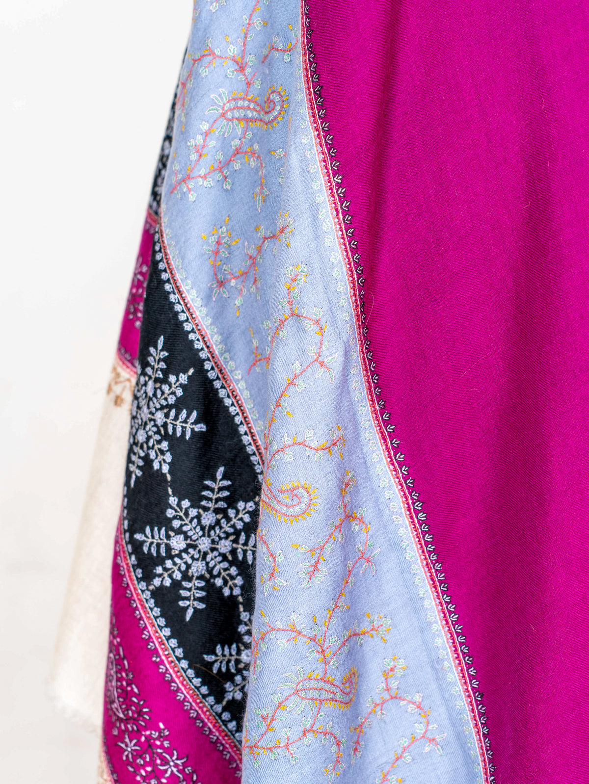 Fuchsia Panel Pure Pashmina Sozni Hand Embroidered Shawl