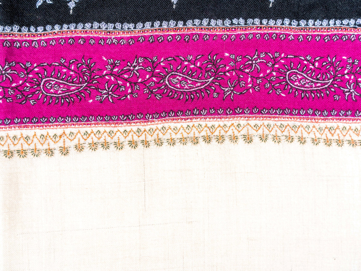 Fuchsia Panel Pure Pashmina Sozni Hand Embroidered Shawl