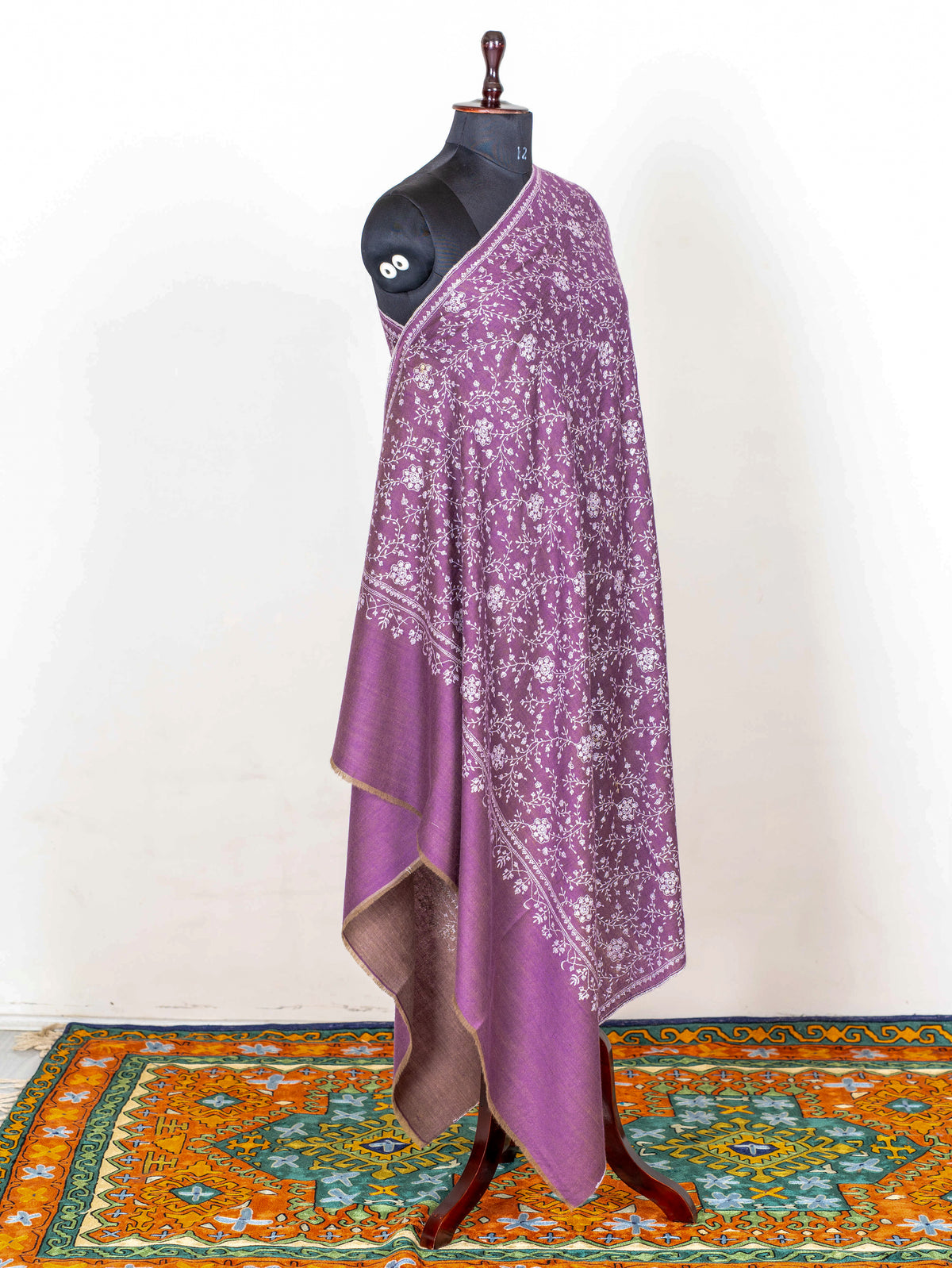 Mauve Vine Pure Pashmina Hand Embroidered Sozni Shawl