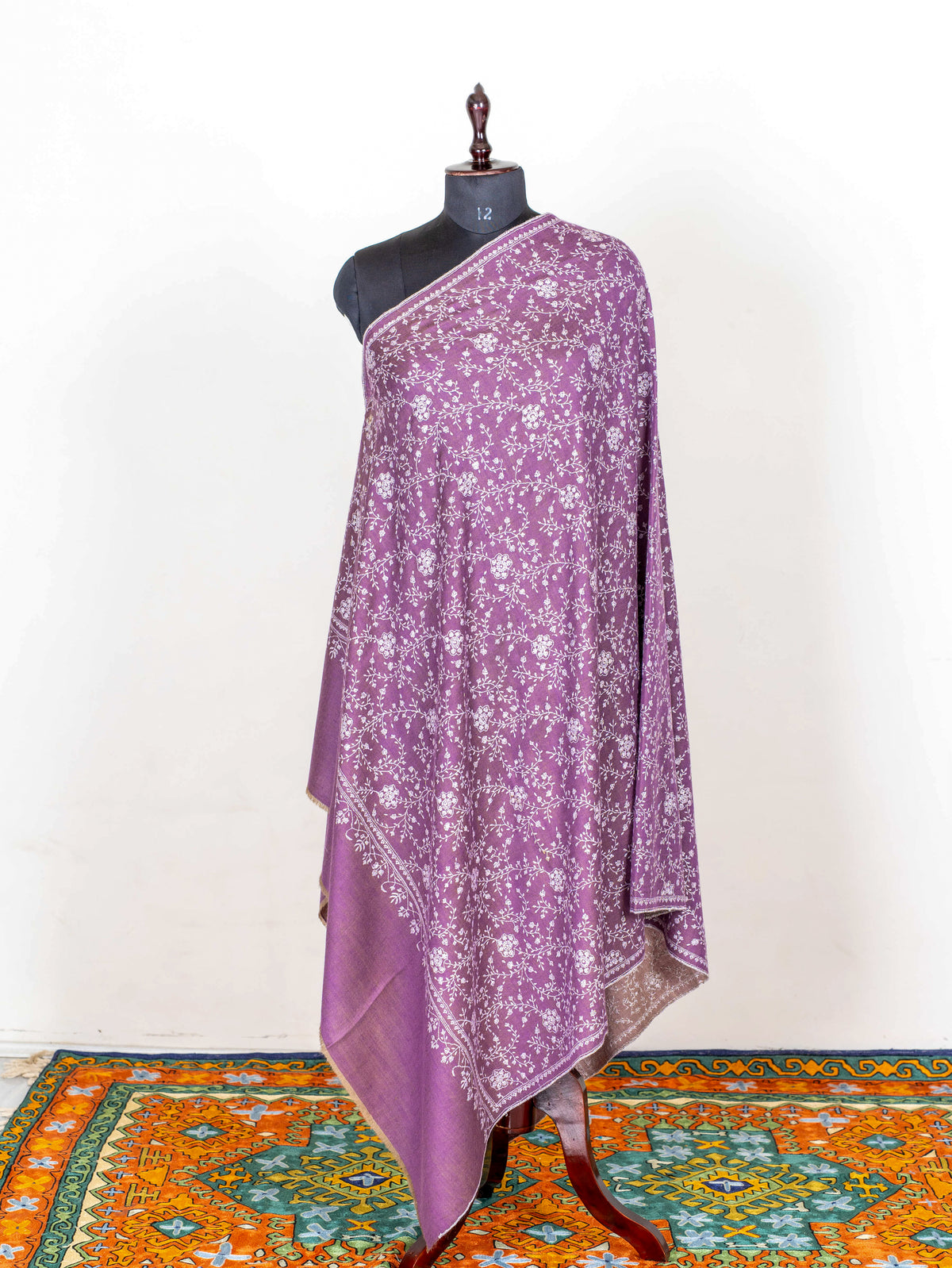 Mauve Vine Pure Pashmina Hand Embroidered Sozni Shawl