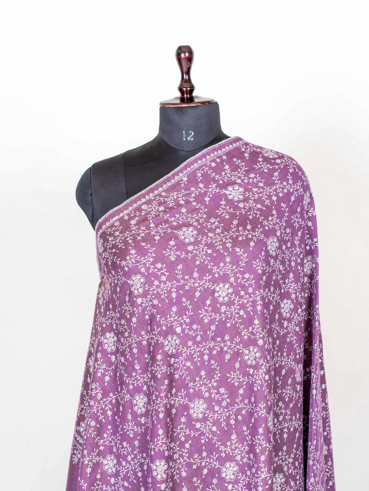 Mauve Vine Pure Pashmina Hand Embroidered Sozni Shawl