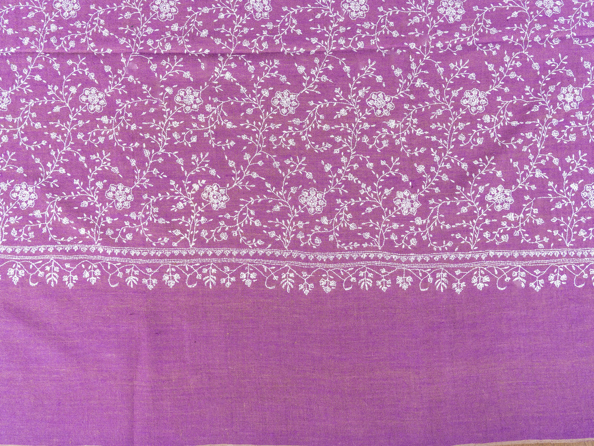 Mauve Vine Pure Pashmina Hand Embroidered Sozni Shawl