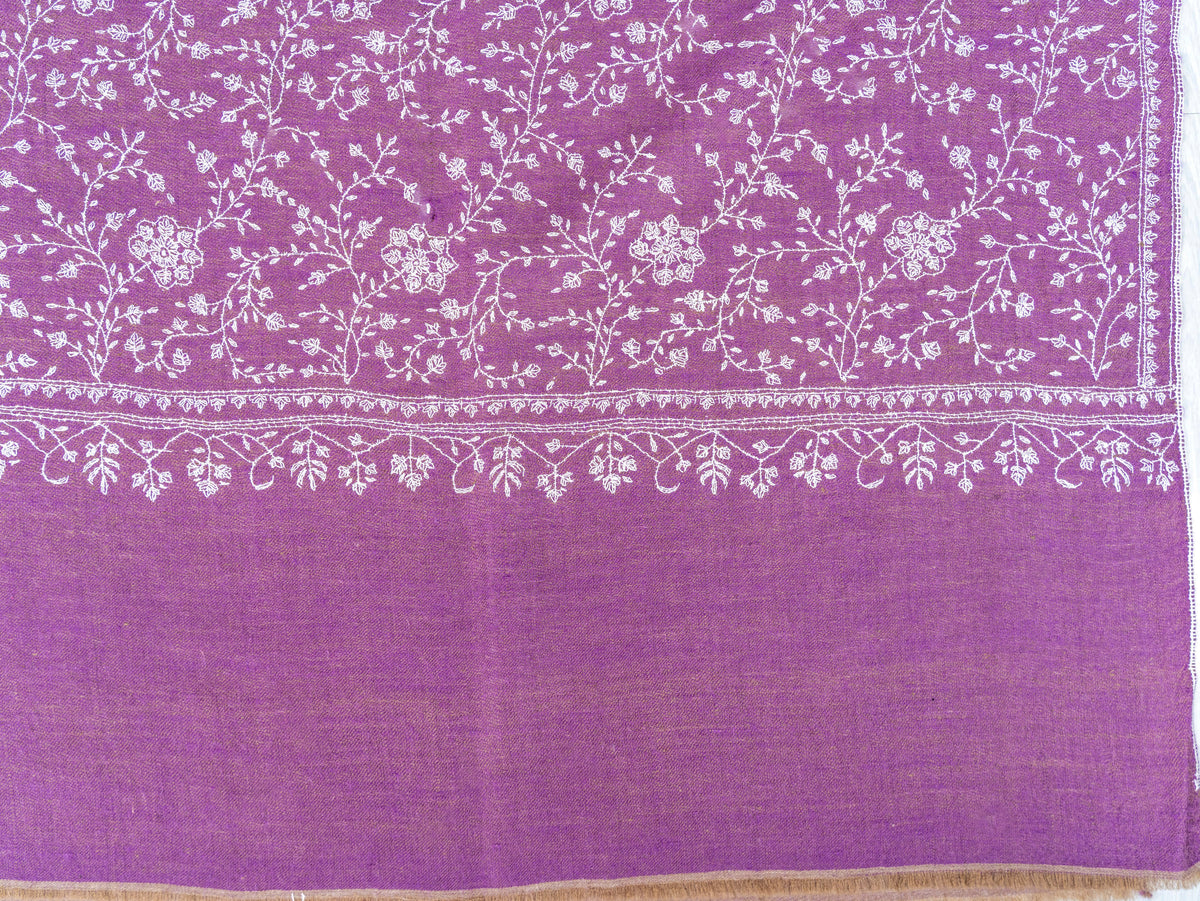 Mauve Vine Pure Pashmina Hand Embroidered Sozni Shawl