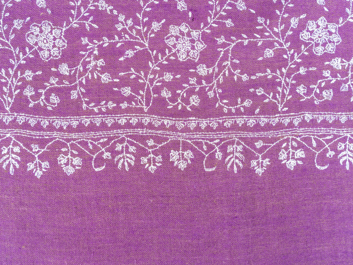 Mauve Vine Pure Pashmina Hand Embroidered Sozni Shawl