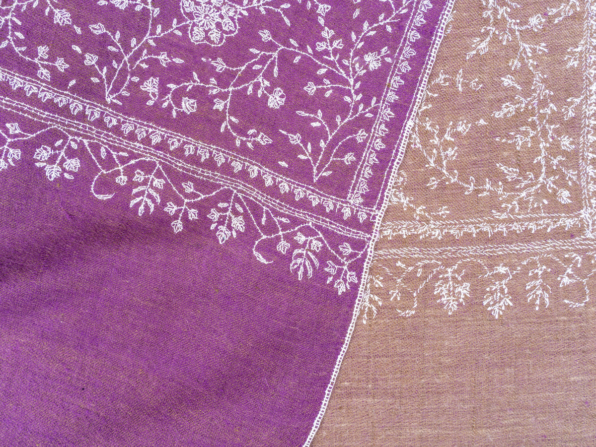 Mauve Vine Pure Pashmina Hand Embroidered Sozni Shawl