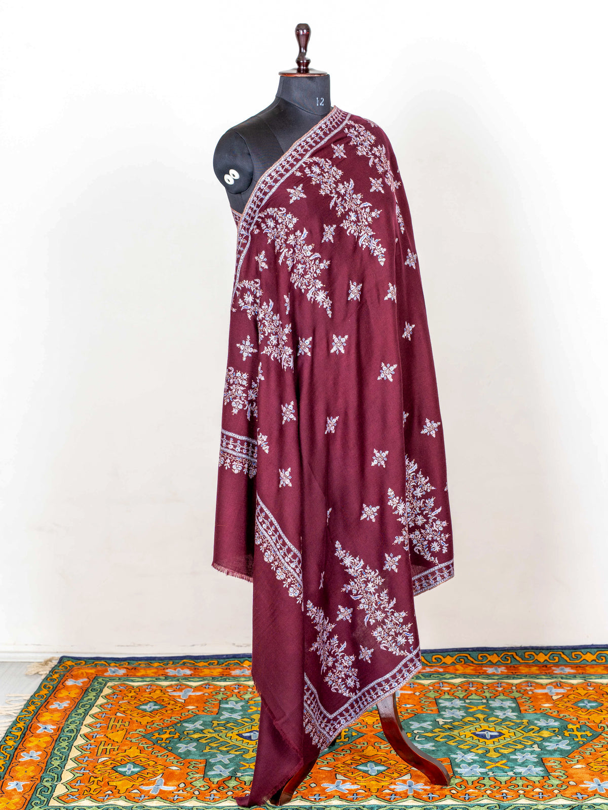 Wine Blossom Pure Pashmina Sozni Hand Embroidered Shawl