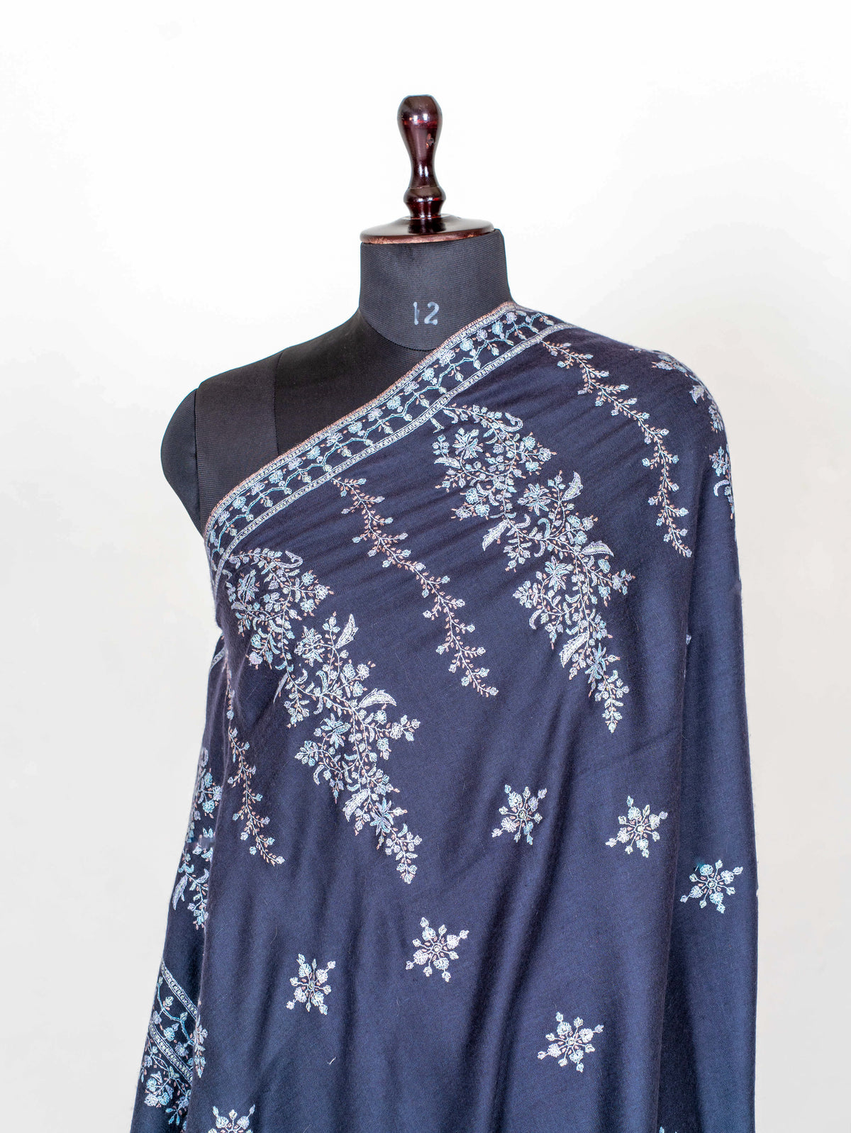 Moonlit Navy Pure Pashmina Sozni Hand Embroidered Shawl