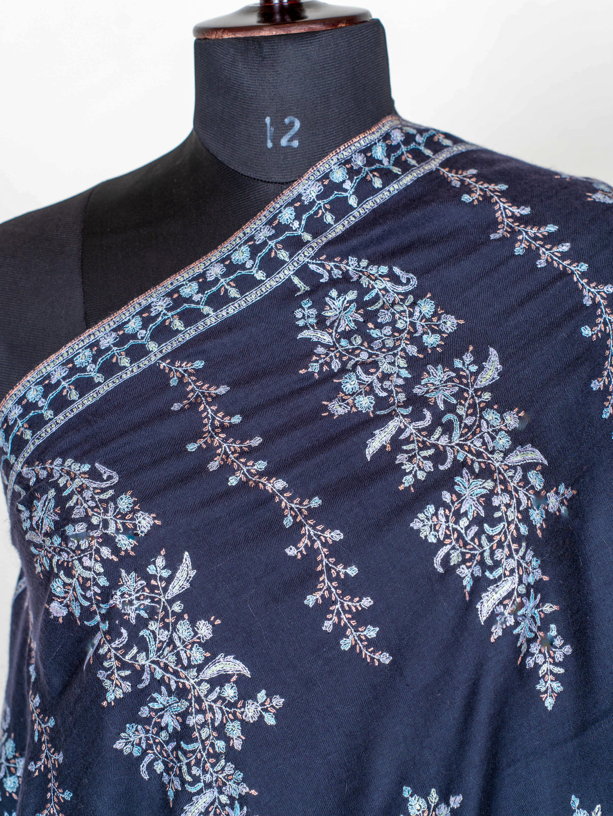 Moonlit Navy Pure Pashmina Sozni Hand Embroidered Shawl