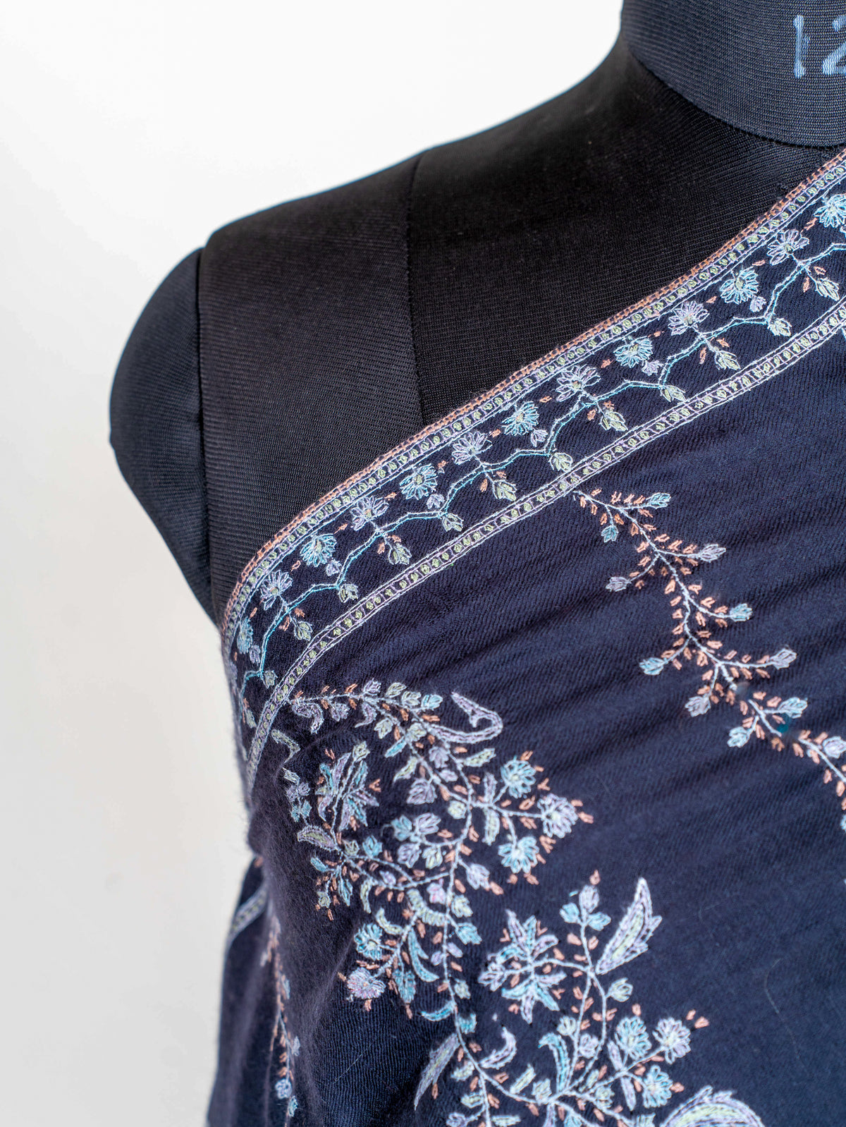 Moonlit Navy Pure Pashmina Sozni Hand Embroidered Shawl