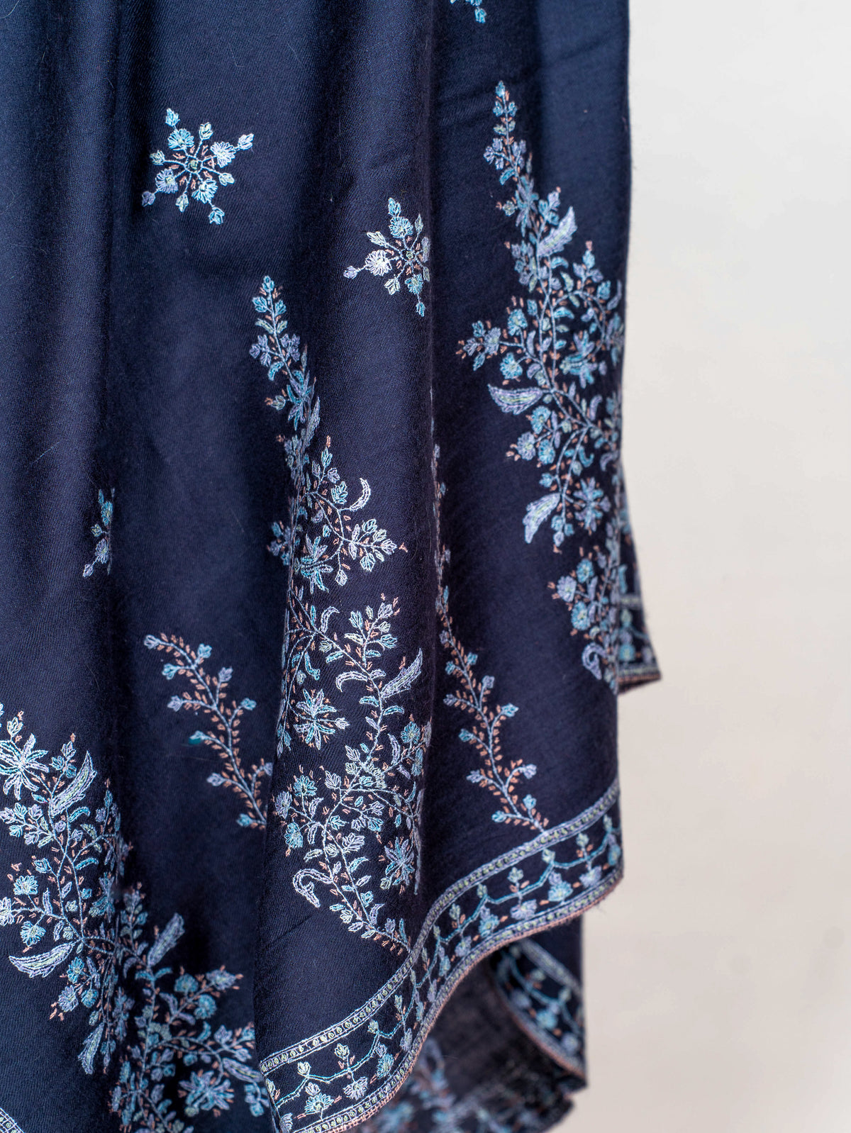 Moonlit Navy Pure Pashmina Sozni Hand Embroidered Shawl