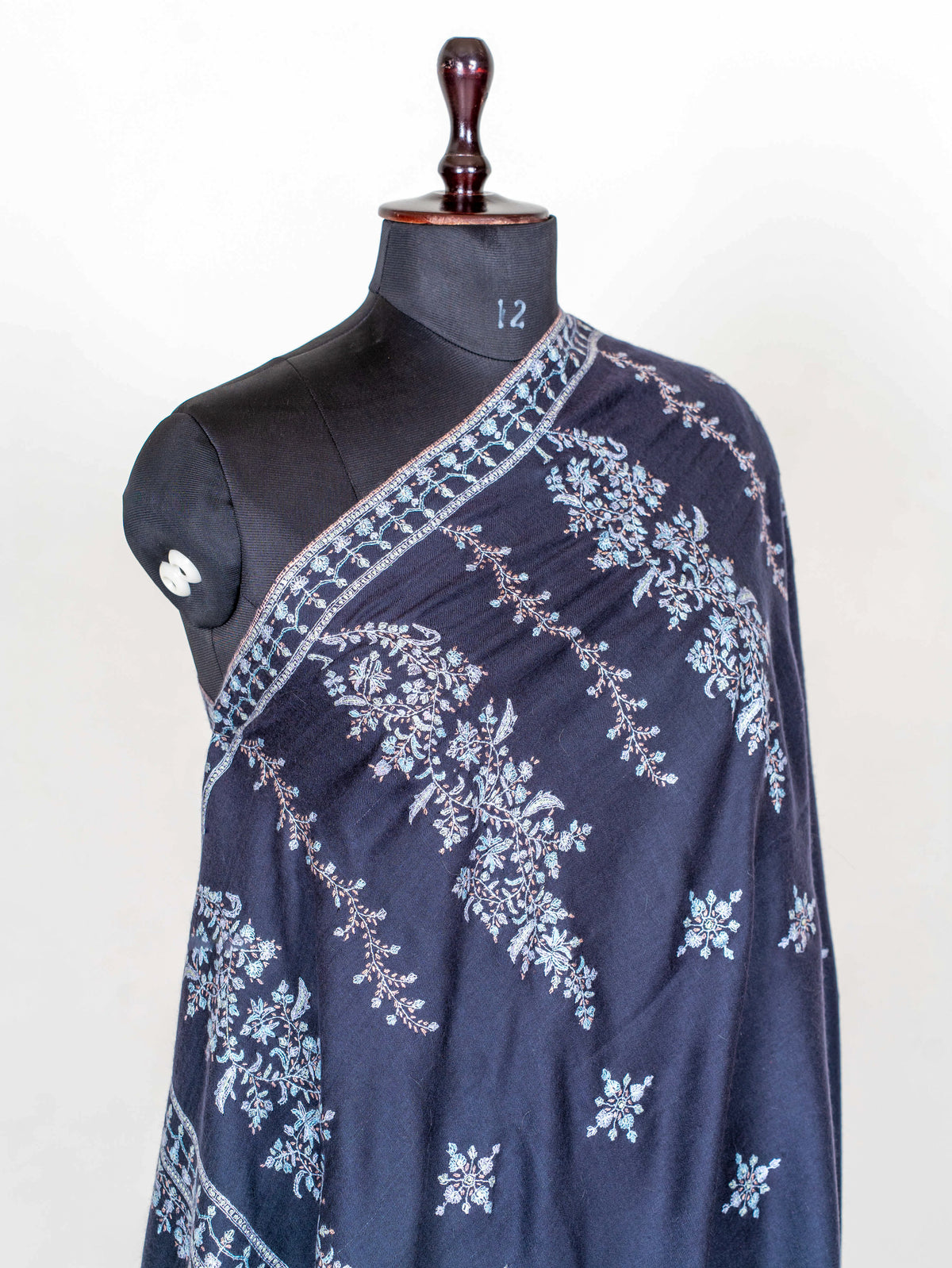 Moonlit Navy Pure Pashmina Sozni Hand Embroidered Shawl