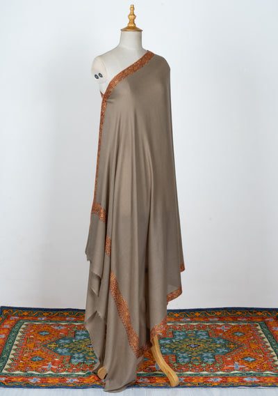 2.5 Yards | Sunehri Daaman — Sozni Hand-Embroidered Shawl in Desert Beige