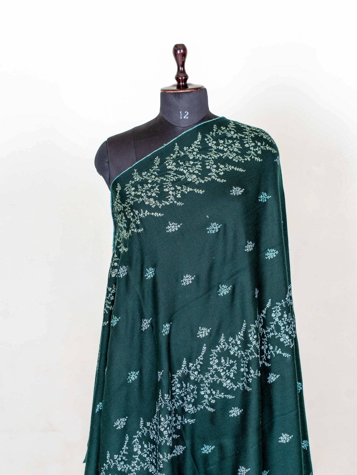 Emerald Whisper Pure Pashmina Hand Embroidered Sozni Shawl