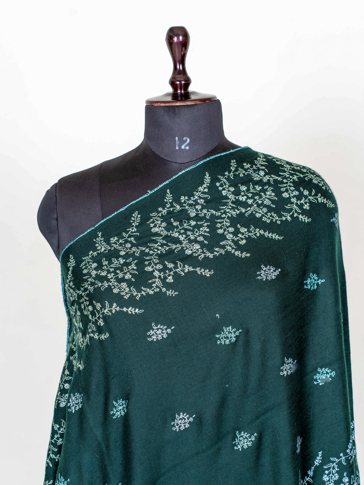 Emerald Whisper Pure Pashmina Hand Embroidered Sozni Shawl