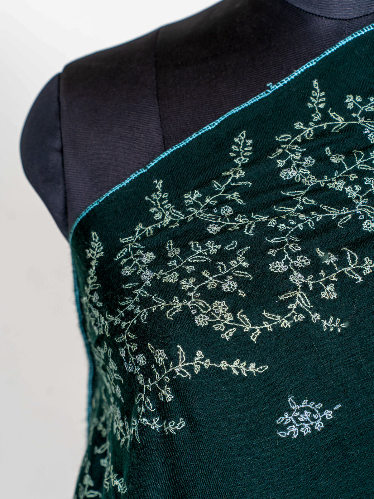 Emerald Whisper Pure Pashmina Hand Embroidered Sozni Shawl