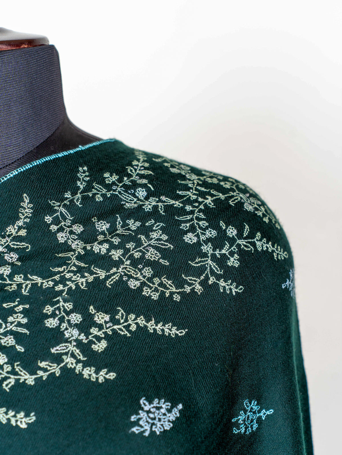 Emerald Whisper Pure Pashmina Hand Embroidered Sozni Shawl