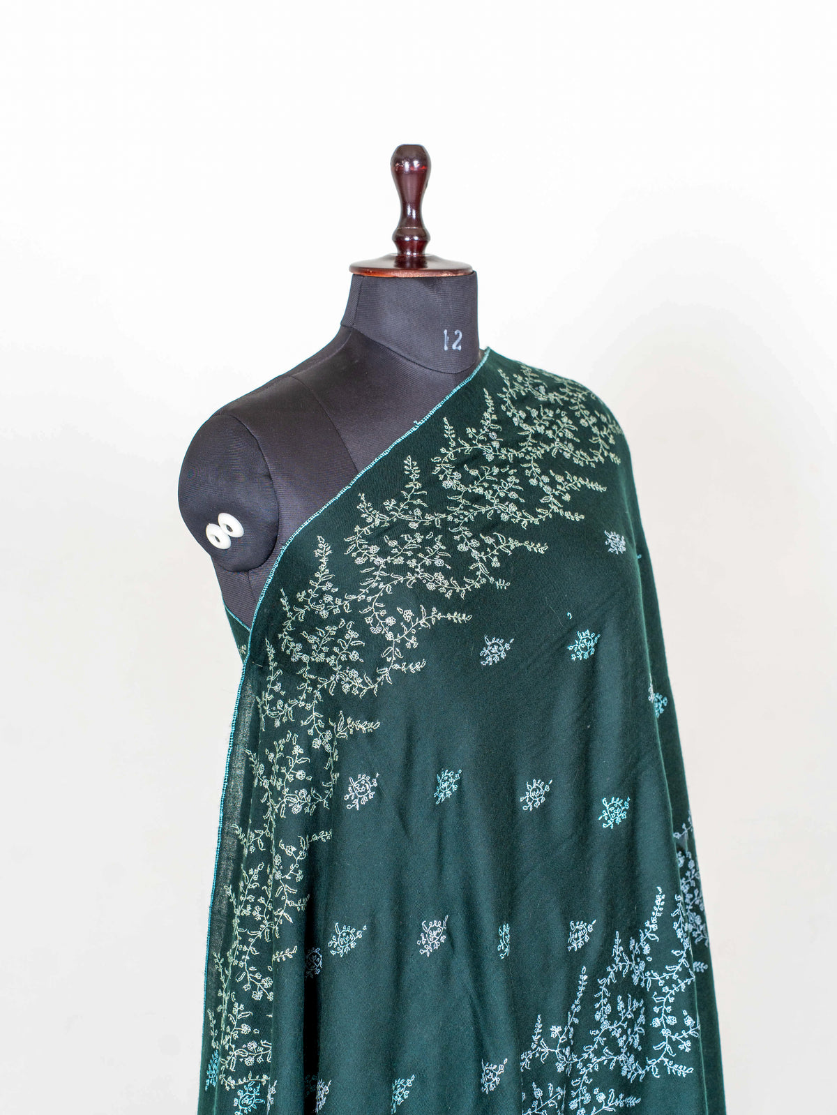 Emerald Whisper Pure Pashmina Hand Embroidered Sozni Shawl