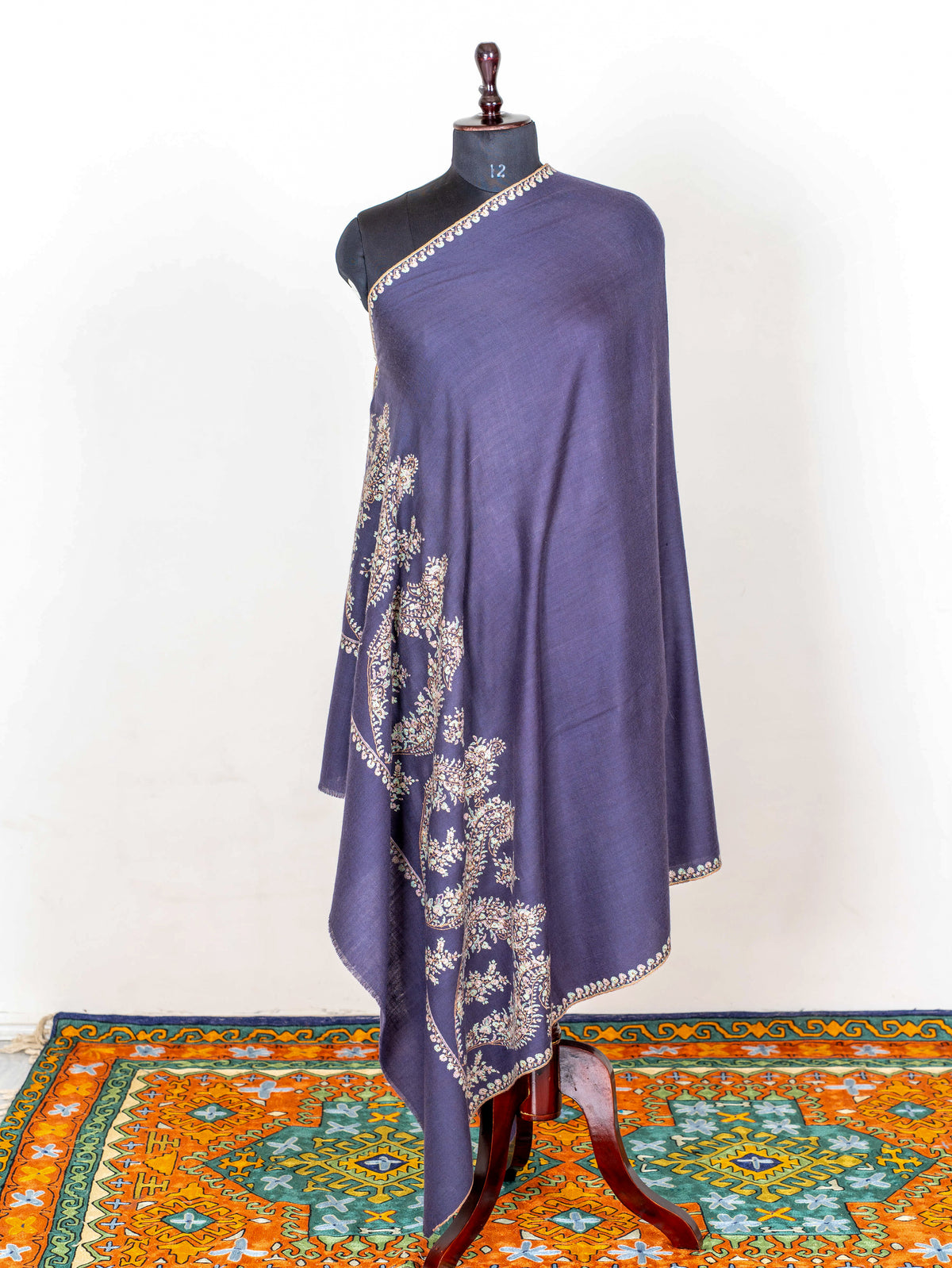Twilight Paisley Pure Pashmina Sozni Hand Embroidered Shawl