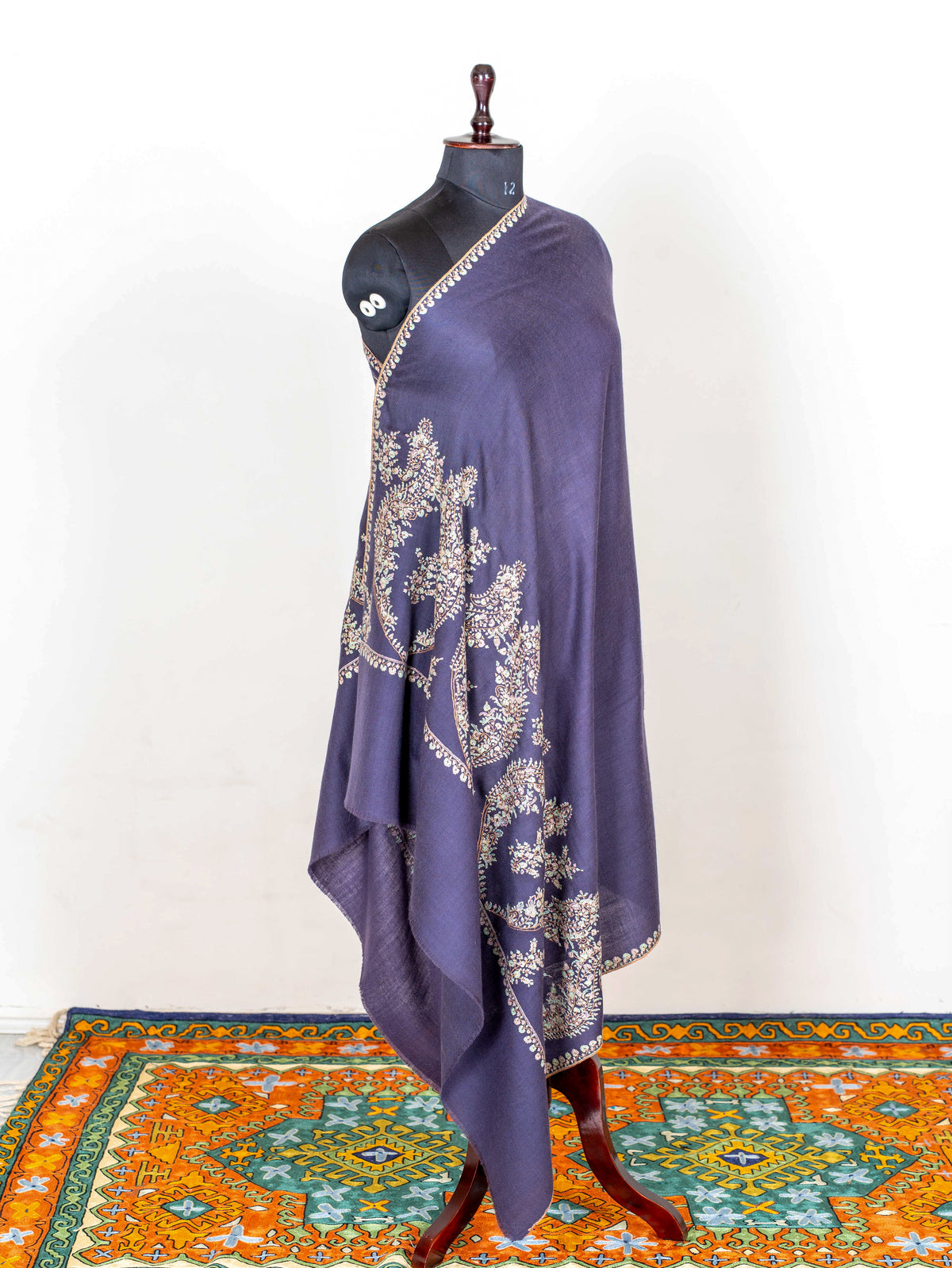 Twilight Paisley Pure Pashmina Sozni Hand Embroidered Shawl