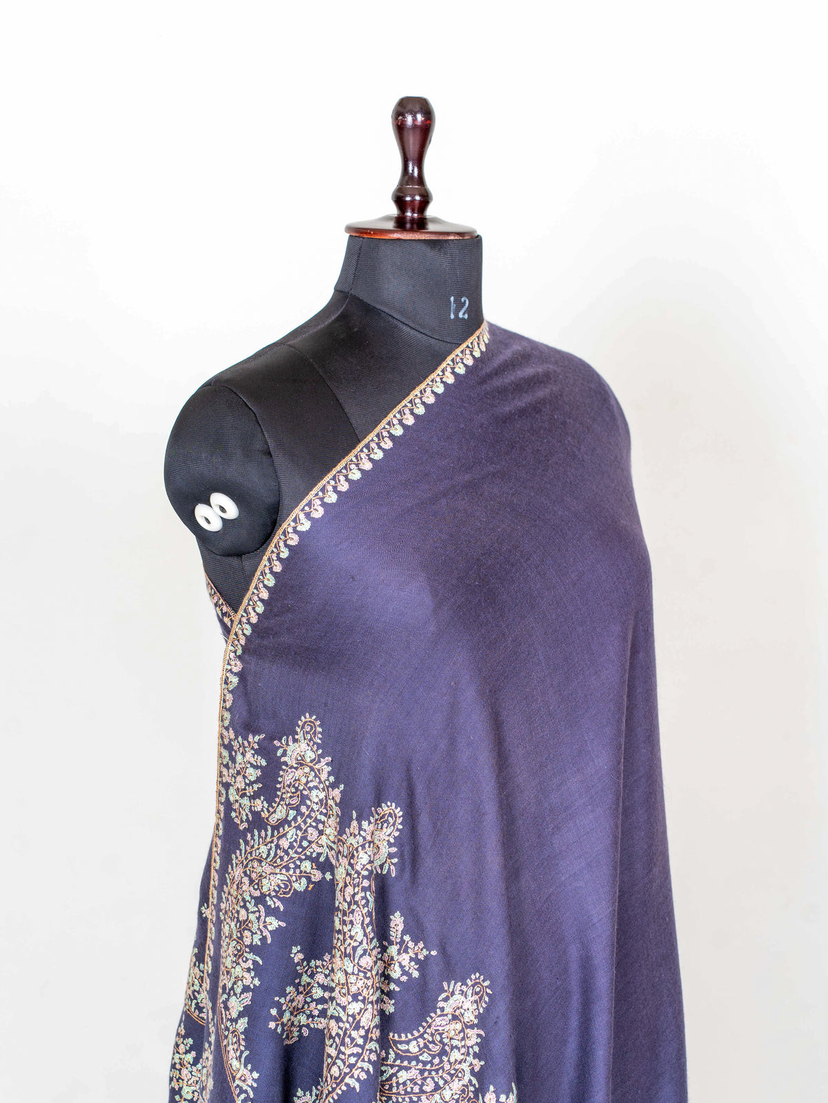 Twilight Paisley Pure Pashmina Sozni Hand Embroidered Shawl