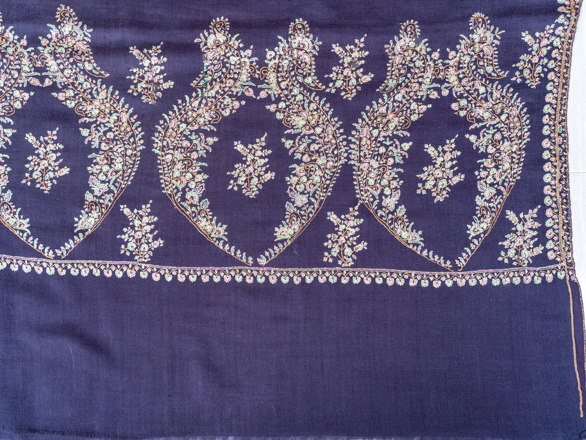 Twilight Paisley Pure Pashmina Sozni Hand Embroidered Shawl