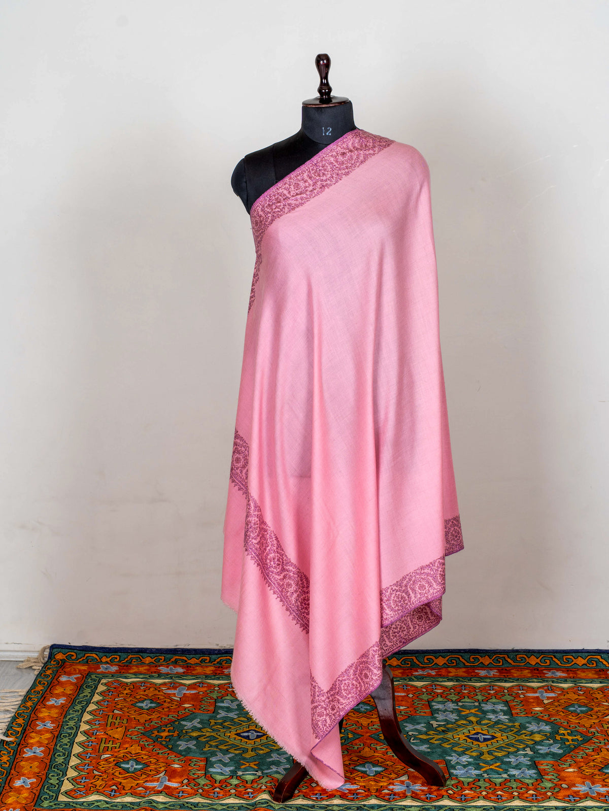 Rose Mist Pure Pashmina Hand Embroidered Sozni Shawl