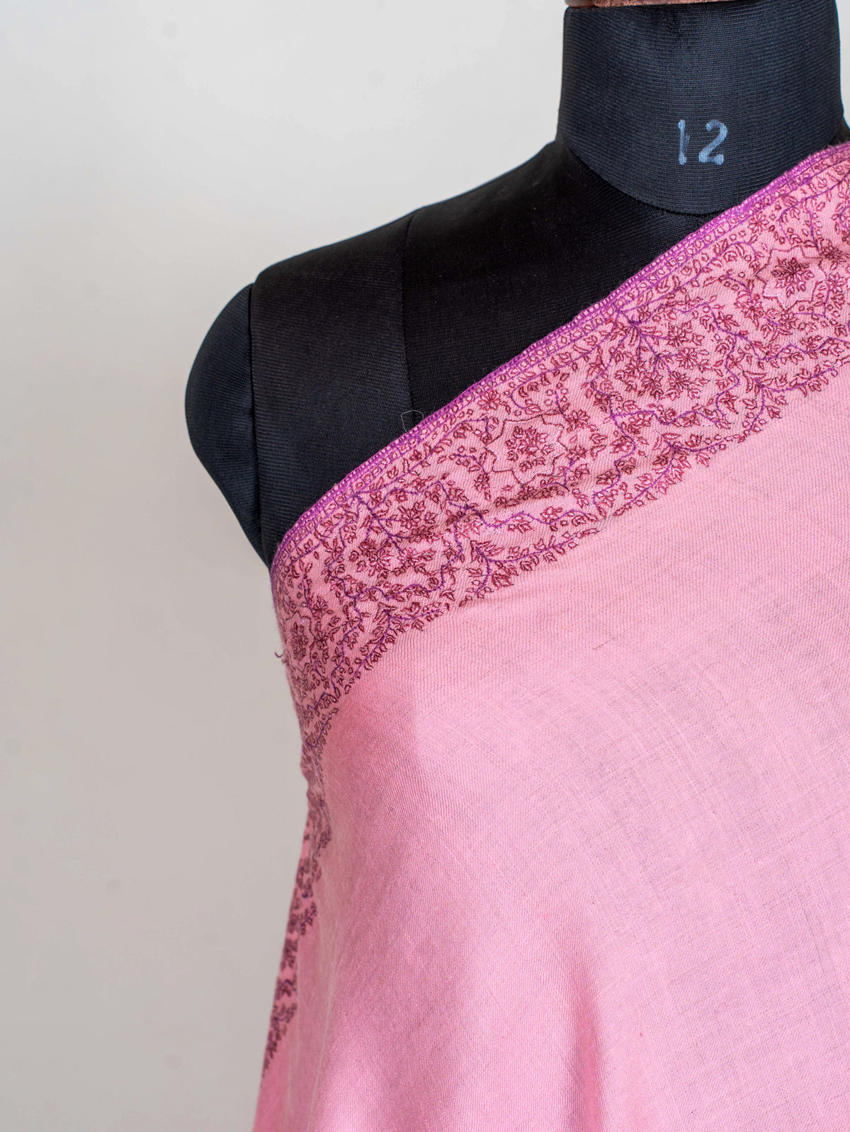 Rose Mist Pure Pashmina Hand Embroidered Sozni Shawl