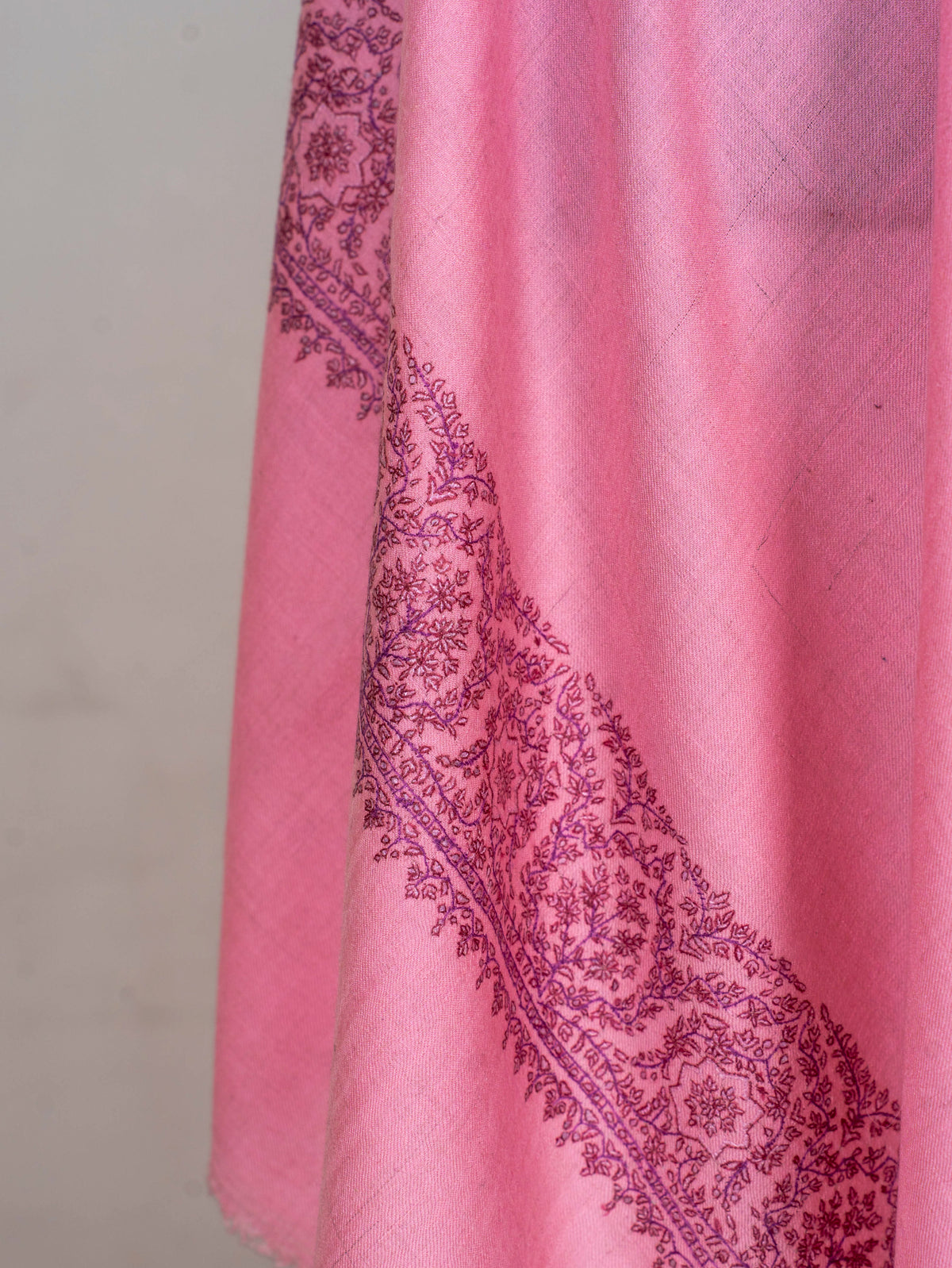 Rose Mist Pure Pashmina Hand Embroidered Sozni Shawl