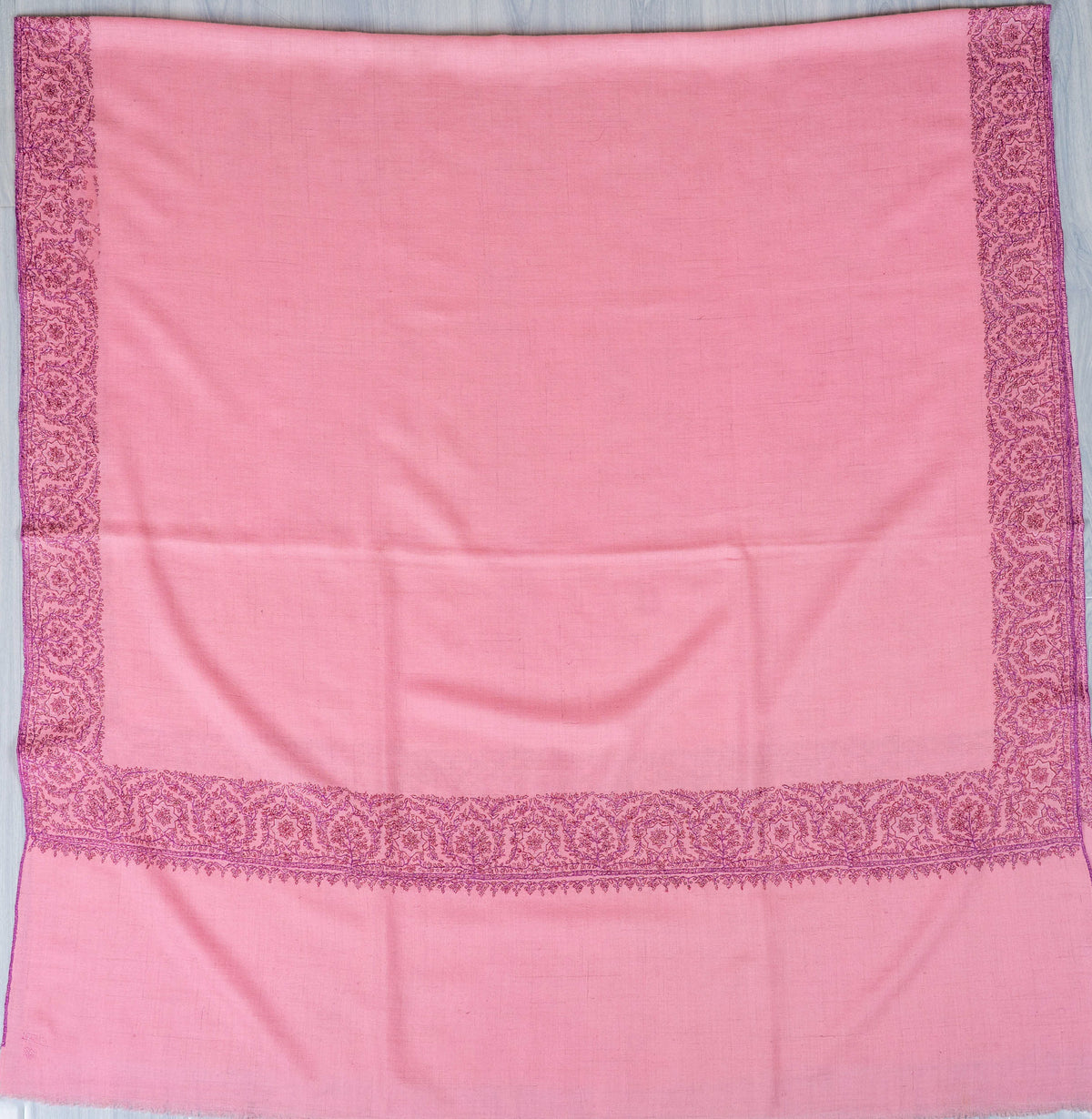Rose Mist Pure Pashmina Hand Embroidered Sozni Shawl