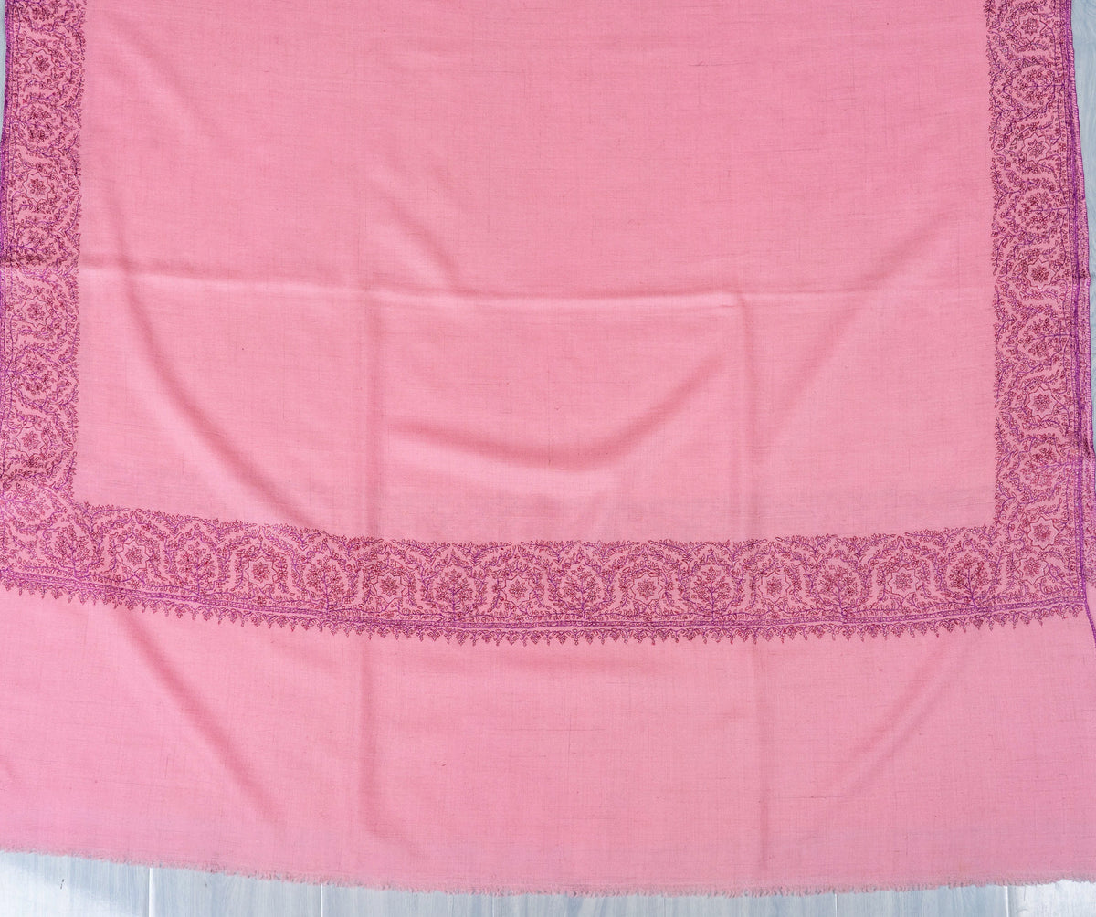 Rose Mist Pure Pashmina Hand Embroidered Sozni Shawl