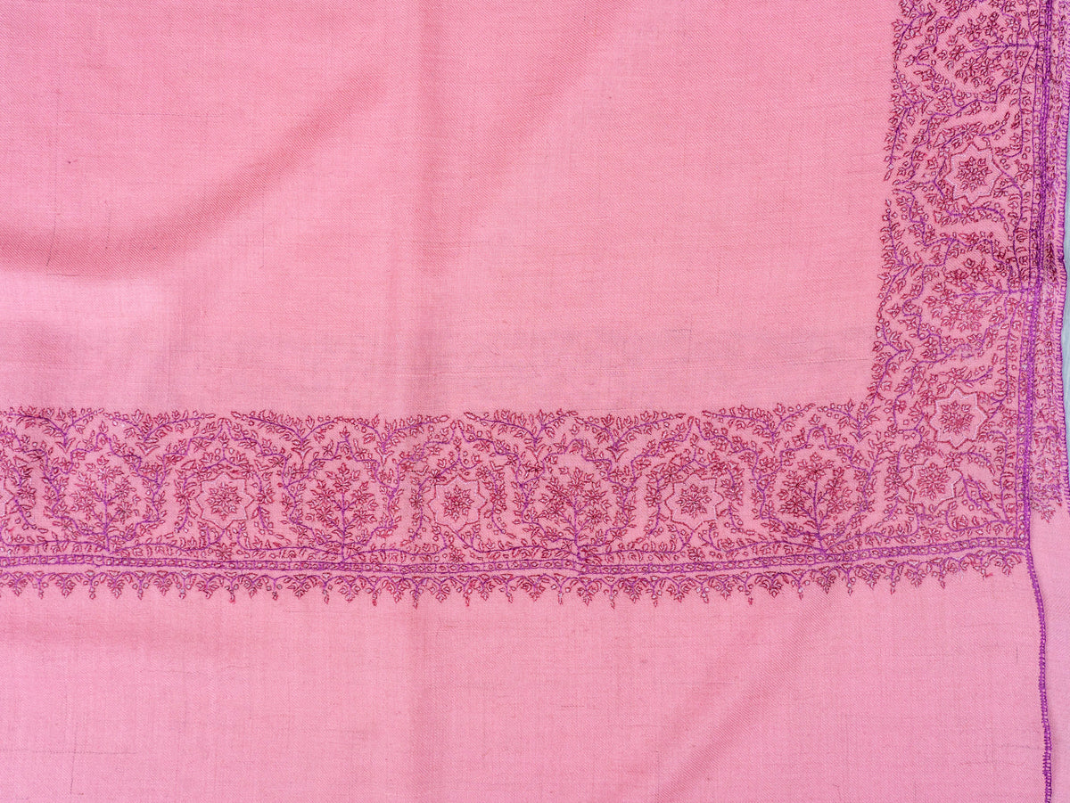 Rose Mist Pure Pashmina Hand Embroidered Sozni Shawl