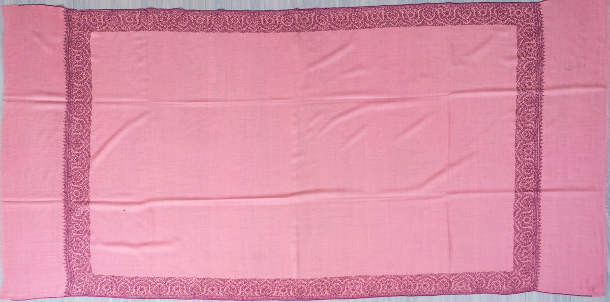 Rose Mist Pure Pashmina Hand Embroidered Sozni Shawl